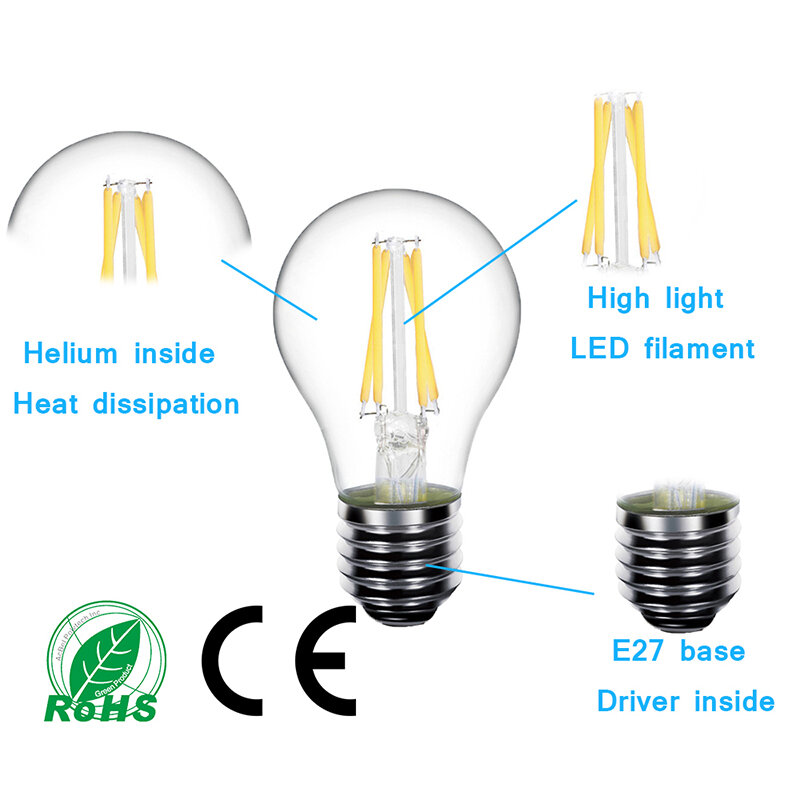 Led Bulb E14 Led Candle Light Bulb Chandelier 220V E27 LED Filament Bulb Vintage Filament Lamp Replace 20W 30W 40W Incandescent