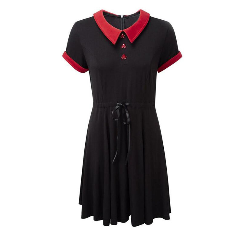Bacall Dress Red and Black with Peter Pan Collar 