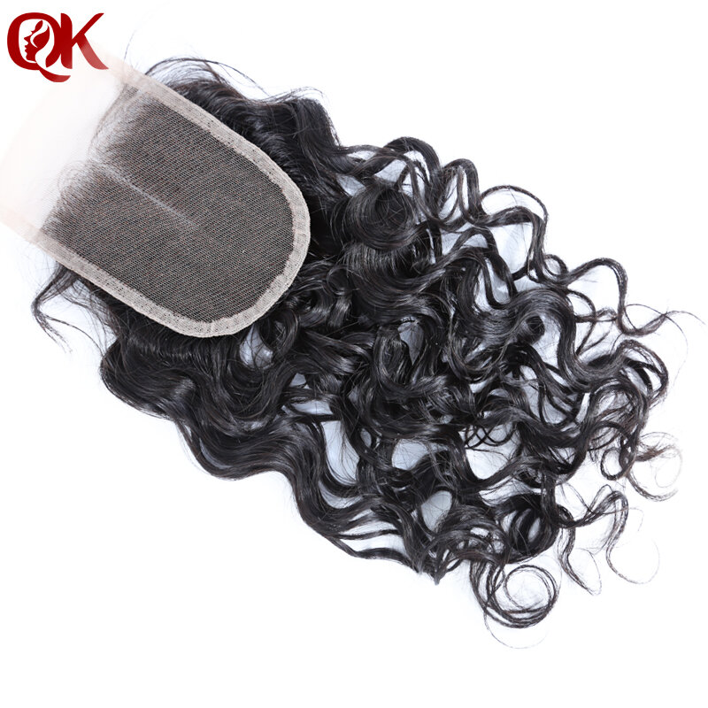 Queenking cabelo brasileiro onda de água cabelo humano tece 4 pacotes com fechamento remy extensão do cabelo parte média 3.5x4 fechamento do laço