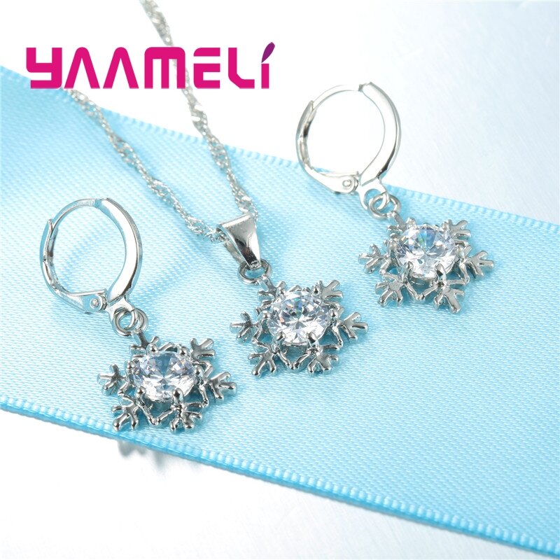 Set di gioielli in argento Sterling 925 da donna con fiocco di neve qualificato orecchini con ciondolo in cristallo CZ con zirconi regalo per feste