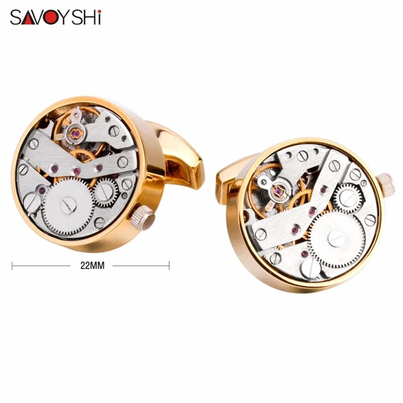 Savymishi-gemelos de movimiento de reloj mecánico para hombre, mecanismo de reloj funcional, marca, joyería de diseñador