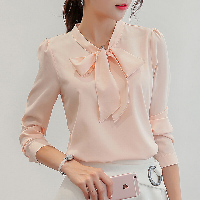 Женская шифоновая блузка, повседневная однотонная блузка свободного покроя, элегантная приталенная рубашка, AB370, лето-осень, размера плюс