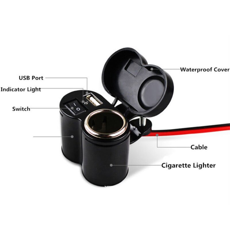 Encendedor de cigarrillos impermeable para coche, motocicleta y bicicleta, enchufe de carga USB, 12V, 1 ud.