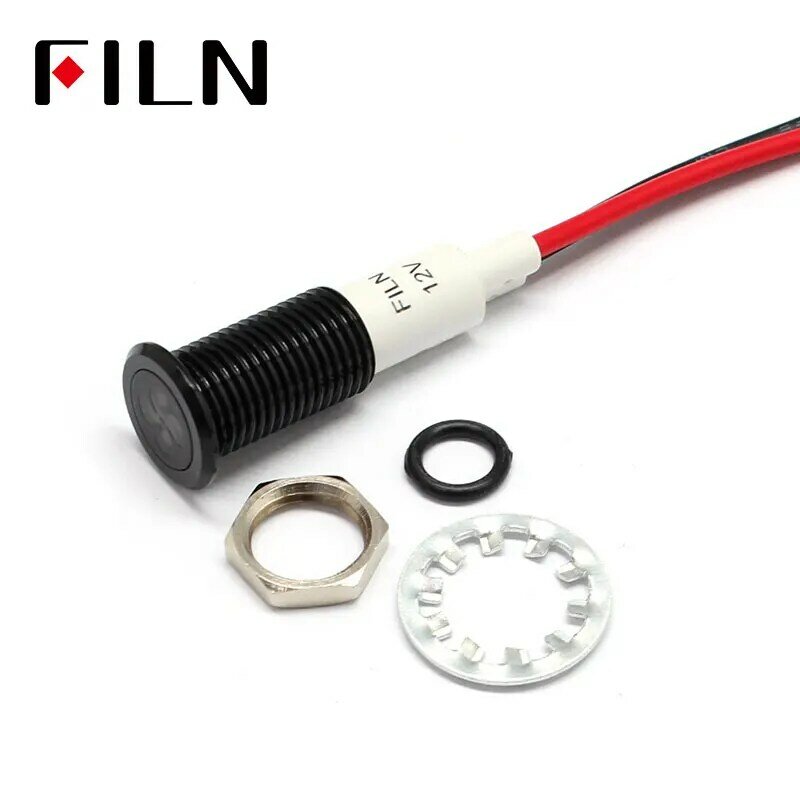 FILN 10mm Car dashboard power symbol led red yellow white blue green 12v led indicator light with 20cm cable