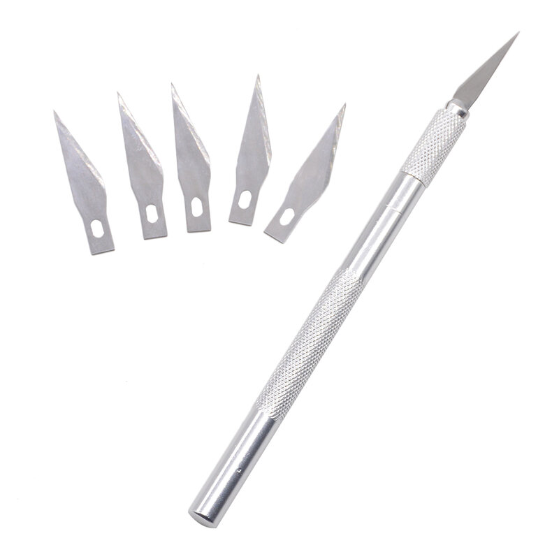 Antypoślizgowy nóż do grawerowania metalu telefon komórkowy naklejka folia ochronna nóż do rzeźbienia papieru-tasak do cięcia + 5 sztuk ostrza DIY narzędzie do napraw ręcznych