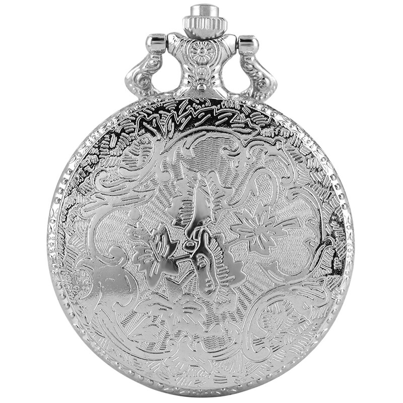 Silver Shield รูปแบบมงกุฎควอตซ์นาฬิกาแฟชั่นสร้อยคอสร้อยคอสร้อยคอสร้อยคอสร้อยคอเครื่องประดับของขวัญ Steampunk นาฬิกาสำหรับผู้ชายผู้หญิง
