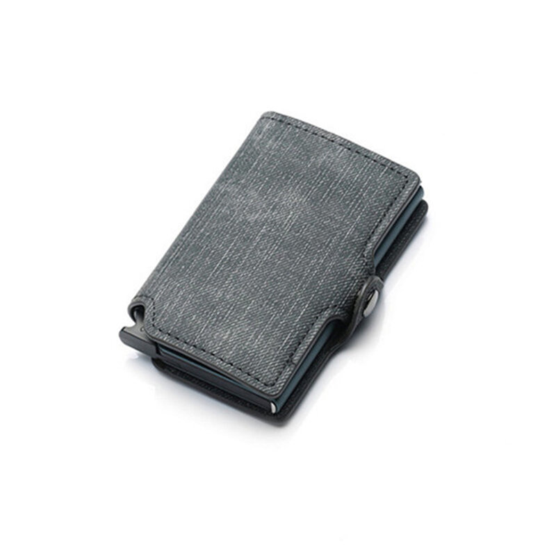 Zovyvol nazwa własna portfel etui na karty kredytowe RFID blokujący aluminiowe pudełko stojak w kształcie karty biznes Hasp etui na karty skórzany portfel dla mężczyzn