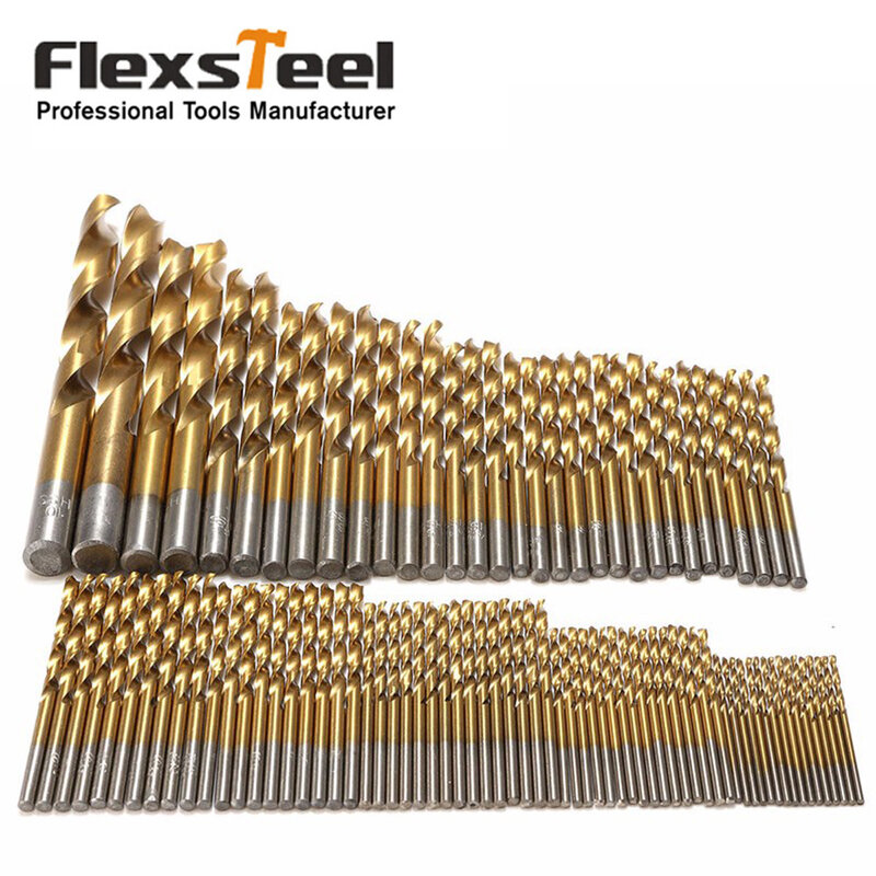 Flexsteel titânio revestido manual conjunto de broca de torção hss alta velocidade broca de aço conjunto ferramenta para metal brocas madeira