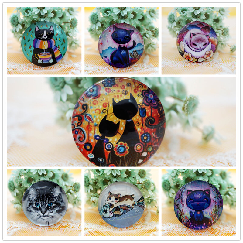 10 tamanhos redondos 8mm-20mm cabochões de vidro de gato fofo para mulheres joias fazendo anéis brincos base cabochão fornecimento de artesanato