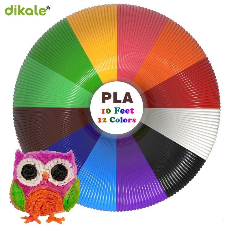 Dikale-PLA Filament Recargas para Caneta 3D, Material de Impressão, 12 Cores, 1,75mm
