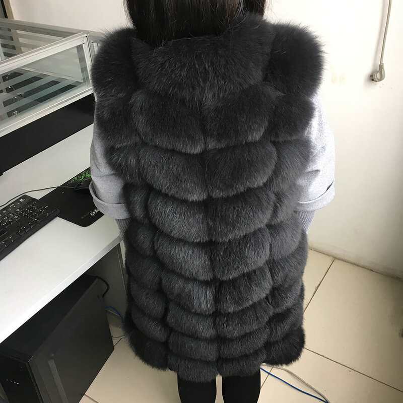 Maomaokong – manteau en vraie fourrure naturelle de renard, long de 70cm, 90CM, mode, sans manches, chaud, slim, pour femmes