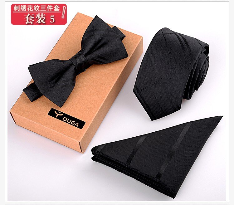Conjuntos de Gravata Verde Masculina, Bolso Quadrado Bow Tie Set, Stripe Black Neck Gravatas, Lenço Presente, 6 cm, 3Pcs
