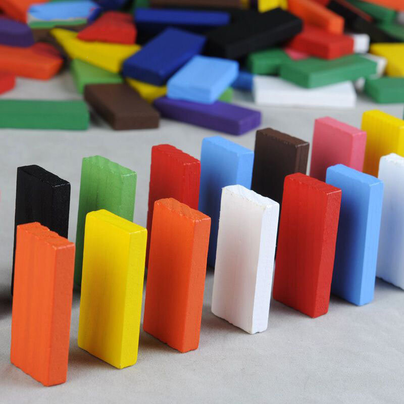 100 pcs bambini in legno arcobaleno Domino blocchi Set giocattolo/bambino apprendimento precoce blocchi di legno creativi giocattolo educativo 12 colori