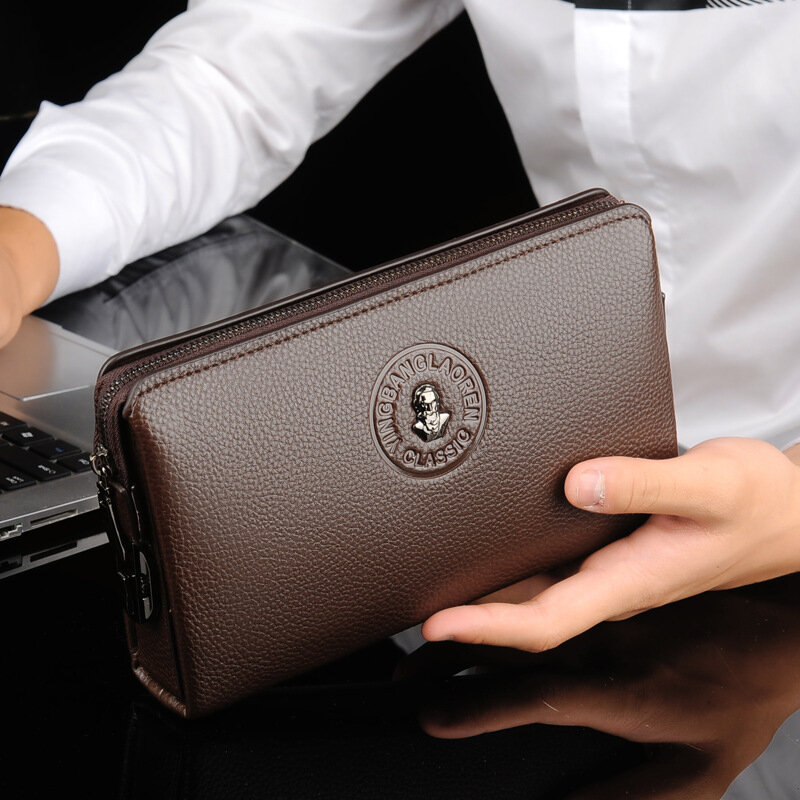 Męski zamek szyfrowy codzienna kopertówka duża pojemność torebka biznesowa nowa moda mężczyzna blokada bezpieczeństwa torebka PU skóra antykradzieżowy długi portfel