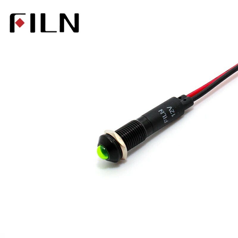 8mm FL1A-8SW-1 schwarz gehäuse mini angehoben kopf rot grün gelb blau 12 v led inidcator licht mit 20 cm draht
