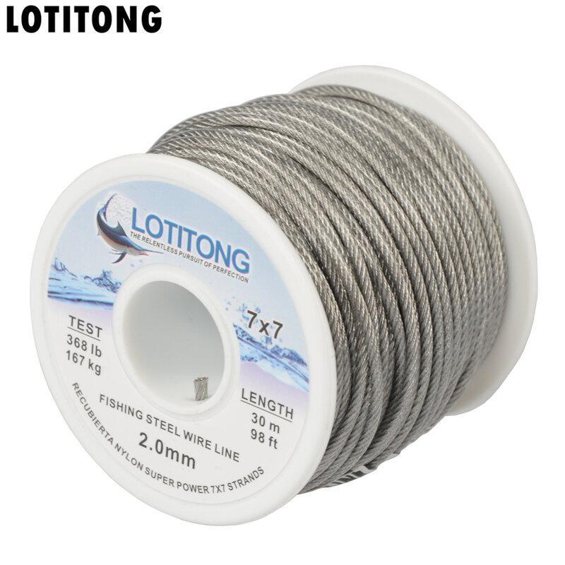 LOTITONG 70lb-368lb fishing steel wire Fishing lines 7x7 49 strands super soft wire lines Cover plastic Waterproof Leader line