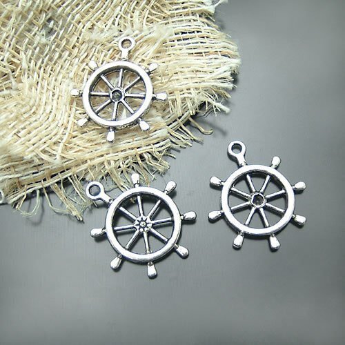 50Pcs 28.60X25มม.น่ารักตู้ Antique Silver Tone หางเสือ Connector จี้ Charm/ค้นหา1Pcs Rhinestone,DIYAccessory