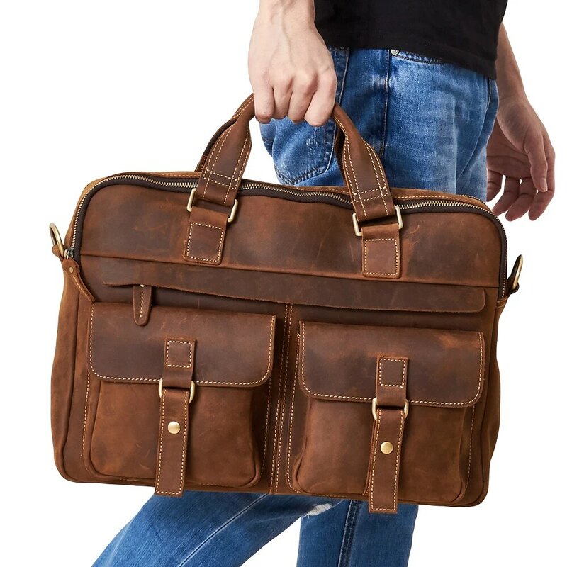 Cartella da uomo JOYIR in vera pelle di cavallo pazzo Messenger 17 "borsa per Laptop borsa da lavoro cartella per documenti borse a tracolla da uomo