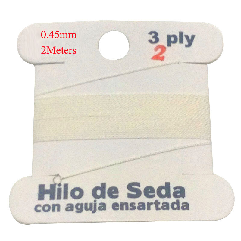 Cordón de cuentas de seda 0,45 Natural con aguja adjunta, 2M de largo, diámetro de 100% mm, 3 capas, blanco