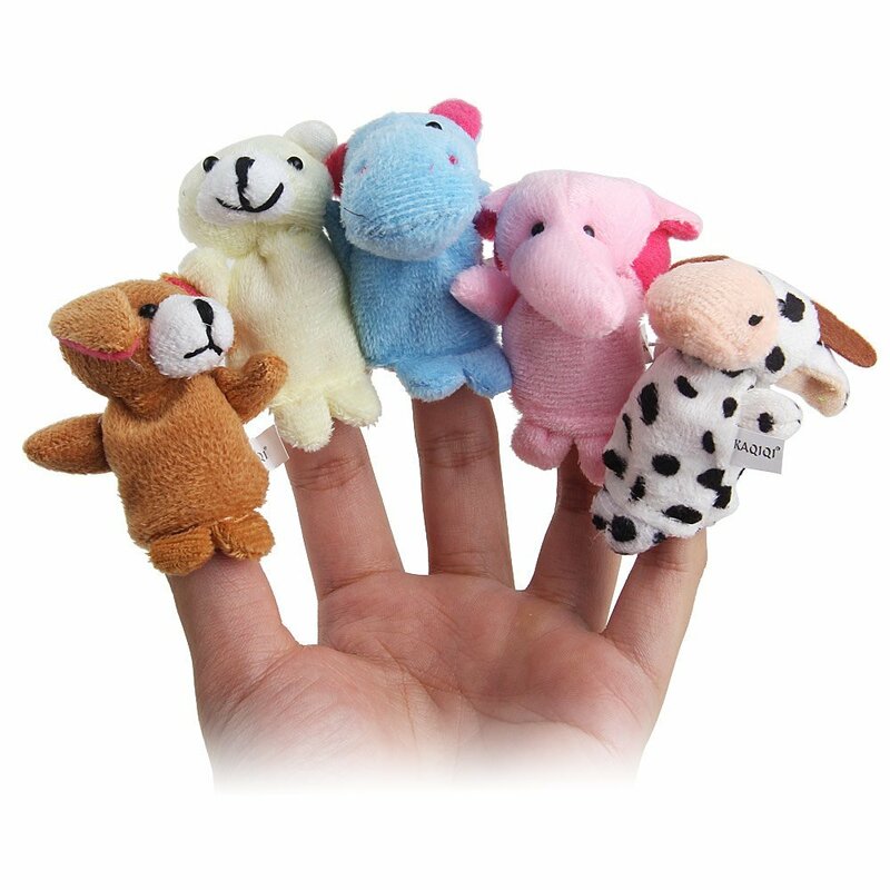 10 pçs/lote, brinquedo de pelúcia do bebê/fantoches de dedo/contar história adereços (grupo 10 animais) boneca animal/brinquedos das crianças/presente das crianças