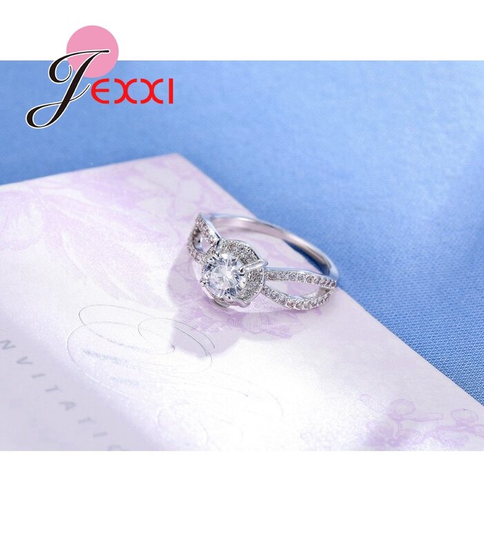 Wedding Jewelry Stamped 925 Sterling Silver Needle Rings For Women Silver Needle Ring White Zircon Wedding Rings Party Jewelry