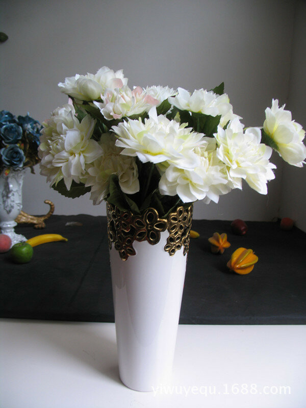 [จุดขาย] 7 Dahlia สีขาวผ้าไหมดอกไม้จำลองดอกไม้เดี่ยว