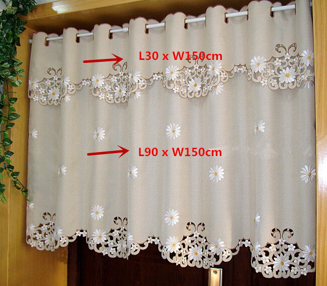 British Half-curtain Sunflower Embroidered Window Valance Hollow Hem Light Shading Blackout Curtain for Kitchen Cabinet Door