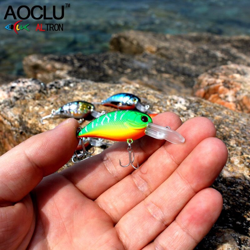 AOCLU-Floating Wobbler Bait, Minnow Crank, Shad Lure, VMC Hook for Inshore Boat, Bass Fishing, 50mm, 3.0G, Diving 0.3-0.8m