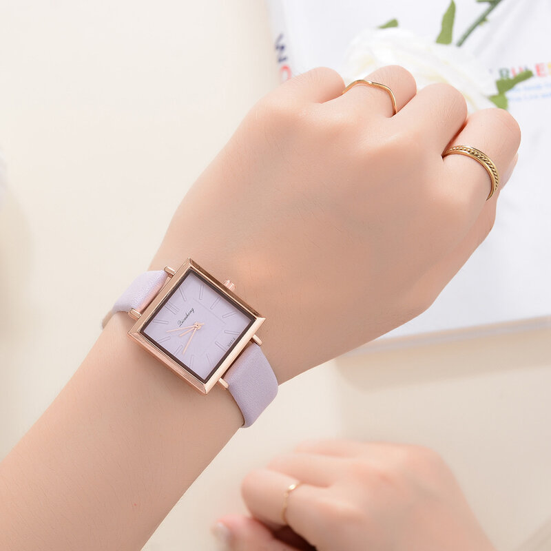 Square Rose Gold Watch Woman 2022 Simple Ladies Quartz Wrist Watches PU Leather Womens Wristwatch Fashion Montre Femme XFCS gift