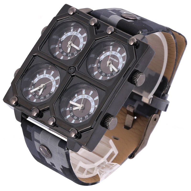 Shiweibao ساعات كوارتز ساعة رجالية فاخرة العلامة التجارية أربع مناطق زمنية ساعات المعصم العسكرية التمويه حزام الرياضة Reloj Hombre جديد