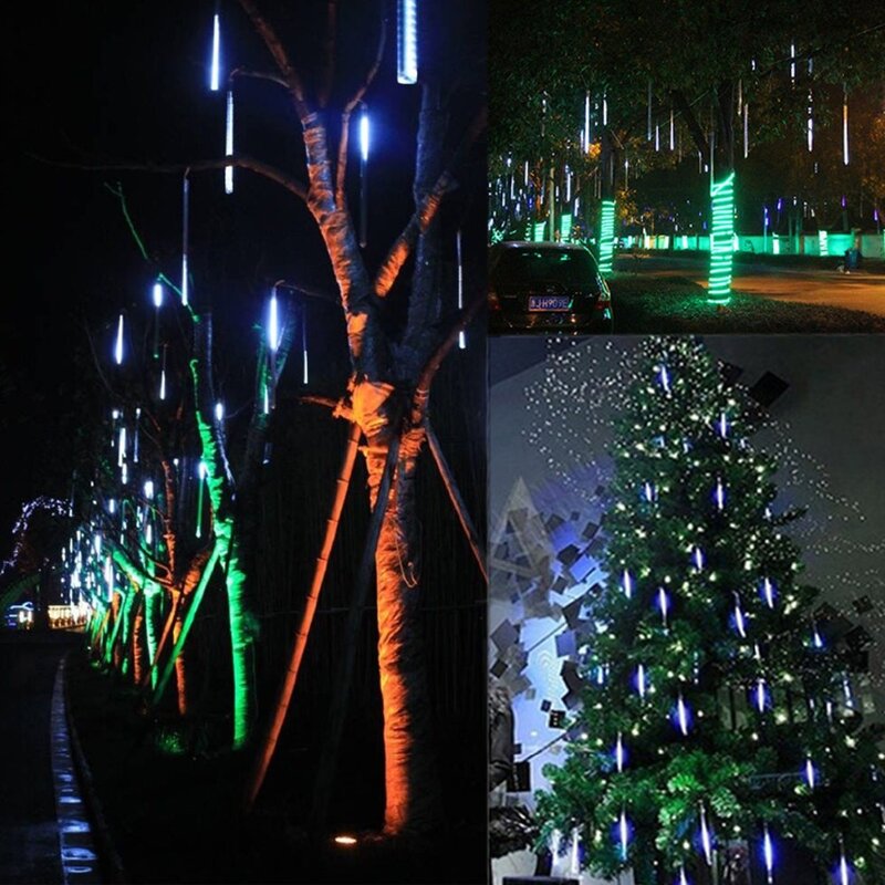 LED Tabung Hujan Meteor 30Cm 8 Tabung Lampu Tali Natal Tahan Air Dekorasi Pernikahan Pesta Kebun Rumah Steker Ue/AS