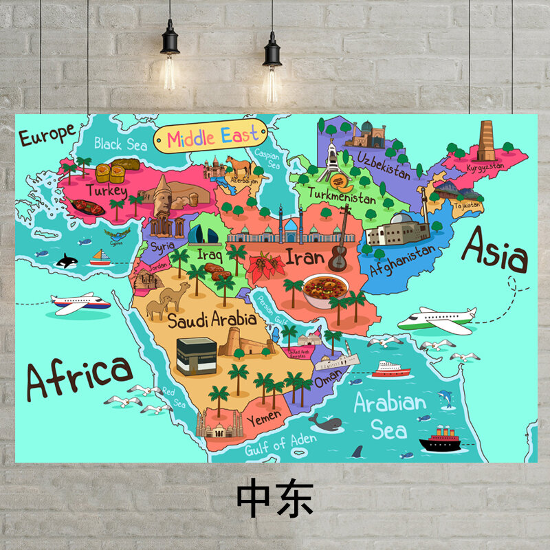 Картонная карта Ближнего Востока, иллюстрация, тканевая карта, плакат, размер, настенное украшение, большая карта, 30 х40, водонепроницаемая и устойчивая к разрыву