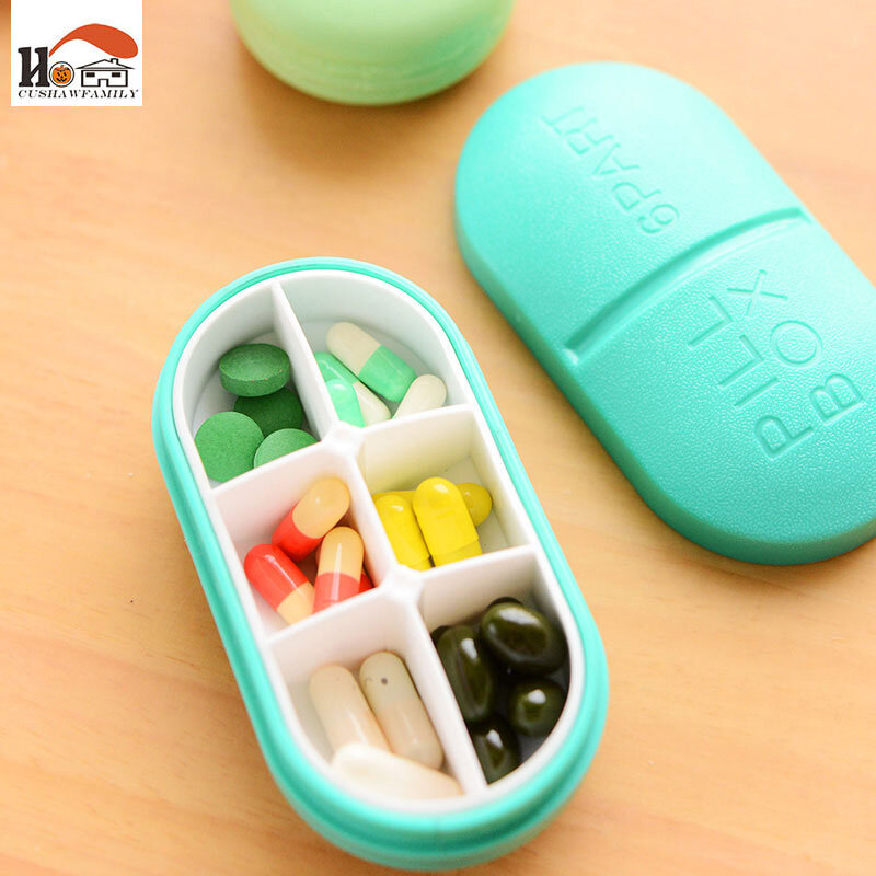 CUSHAWFAMILY seal dobrável Portátil 6/4 Slots Pill Casos de Jóias Caixa de Armazenamento dos doces Vitamina Medicina Pill Box Caso Container