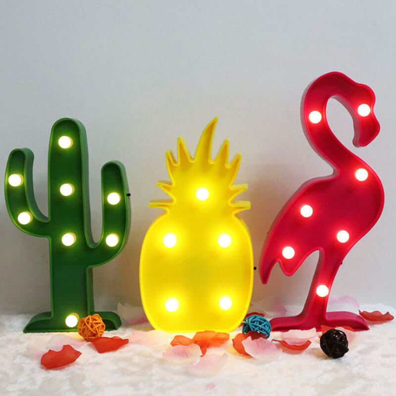 3D LED Flamingo Lamp Pineapple Cactus Light Romantic Night Lamp Table Lamp Marquee LED Nightlight Home Christmas Decoration