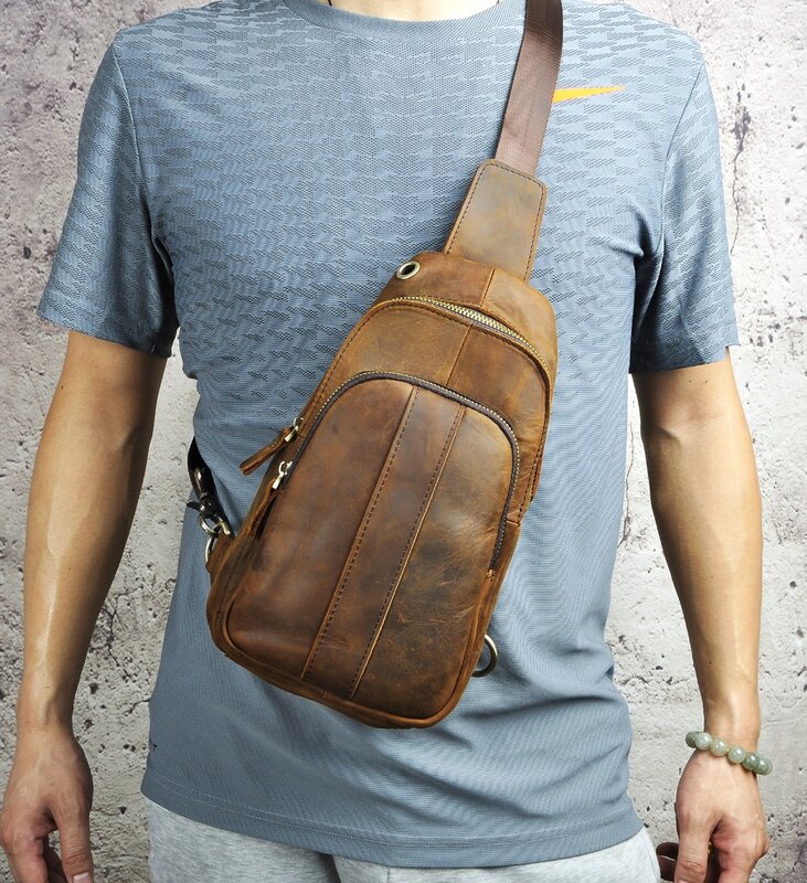 Bandolera triangular de cuero Original para hombre, bolso de hombro con correa de 8 ", informal, para viaje, 8006