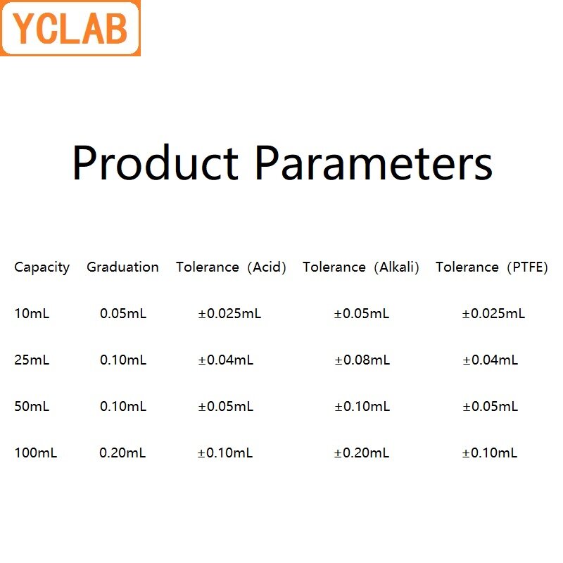 YCLAB-Bureta de Vidro Transparente com Rolha para Ácido, Equipamento Químico Laboratorial, Classe A, 25ml