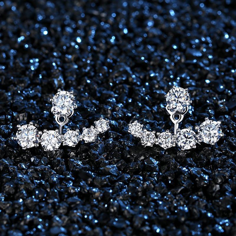 Anting Perak Murni 925 untuk Wanita dengan Mode Zirkon Kubik Putih-Perhiasan Perak Anting Kancing Pernikahan Bijoux