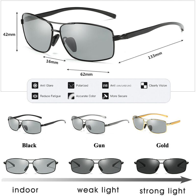 Lioum-óculos de sol fotocrômicos para homens e mulheres, óculos polarizados, anti-reflexo, melhor para a condução