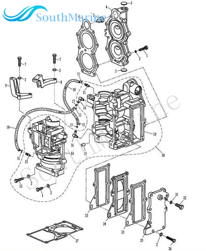 Boot Motor T8-05000100 Zylinderkopf Dichtung für Parsun HDX 2-Hub T6 T8 T9.8 Außenbordmotor