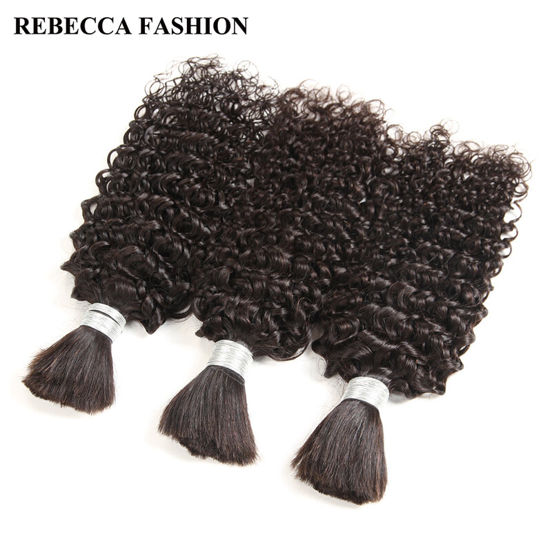 Rebecca-Cabello humano brasileño Remy rizado a granel para trenzar, 1/3/4 mechones, 10 a 30 pulgadas, Color 1B/99J, extensiones de cabello