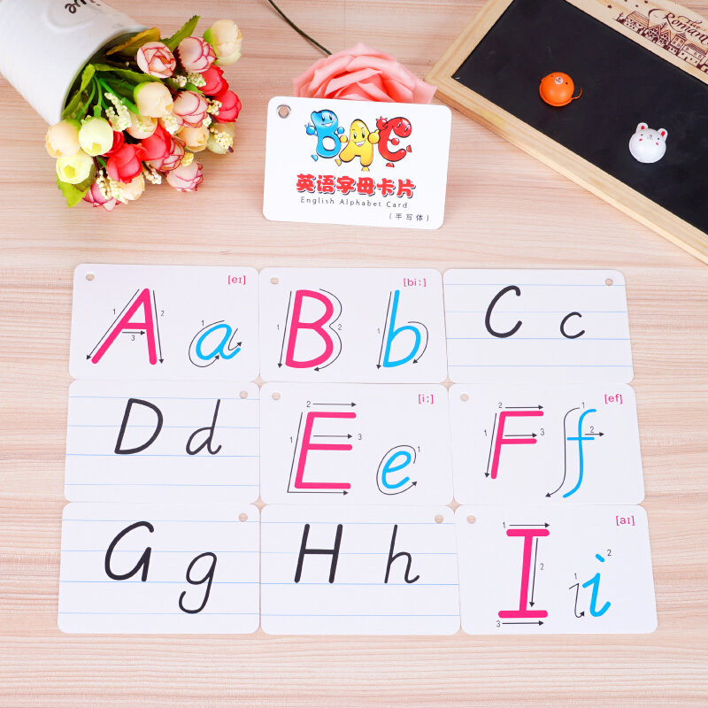 Juego de tarjetas del alfabeto inglés para niños, libro educativo para aprender inglés, 26 unids/set