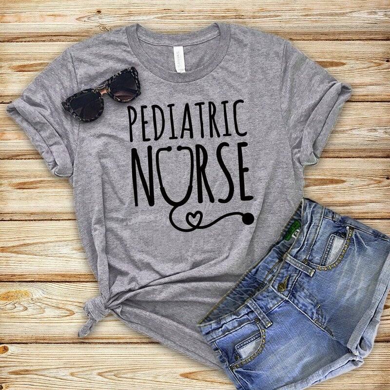 Camiseta con letras de enfermera pediátrica para mujer, camiseta divertida informal de algodón para mujer, camiseta Hipster Tumblr NA-84