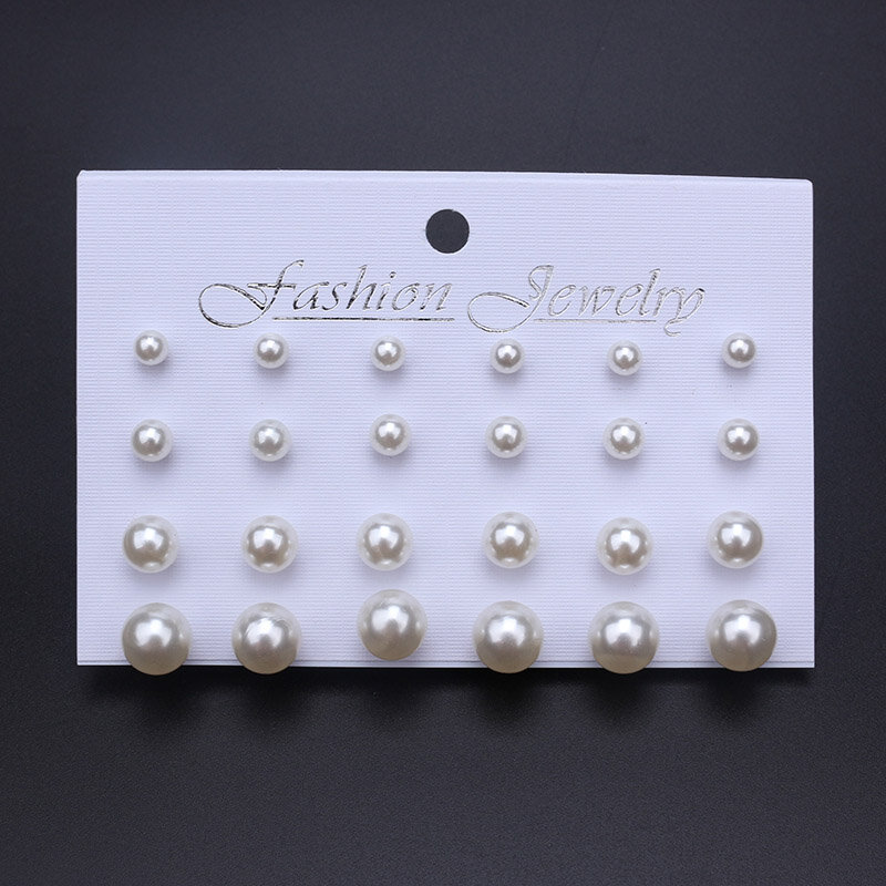 Pendientes coreanos para mujer, aretes de perlas blancas y Beige, joyería de boda Simple, regalo del Día de San Valentín, 12 pares/set