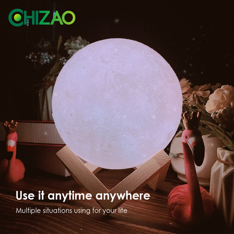 CHIZAO 3D imprimir lámpara LED de la luna la tierra Júpiter casa dormitorio decoración creativa de luz de la noche de recarga USB Touch Pat Control colorido