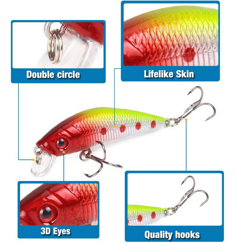 Aorace-Minnow Fishing Lure, 3D Eyes, Crankbait Wobbler, plástico artificial, isca dura, equipamento de pesca, 70mm, 8g