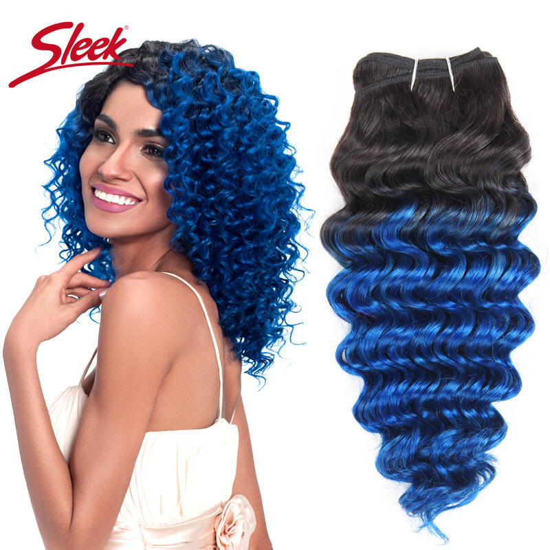 Sleek Ombre Braziliaanse Natuur Deep Wave Bundels Menselijk Haar Weave 1 Stuk Deal # T1B Blauw Roze Paars Remy Haar weave 100 Gram