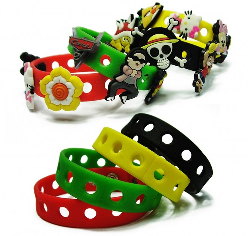 500 pçs 18cm 17 cores pulseiras de silicone macio pulseiras para sapatos encantos braceletes crianças presentes festa crianças favor