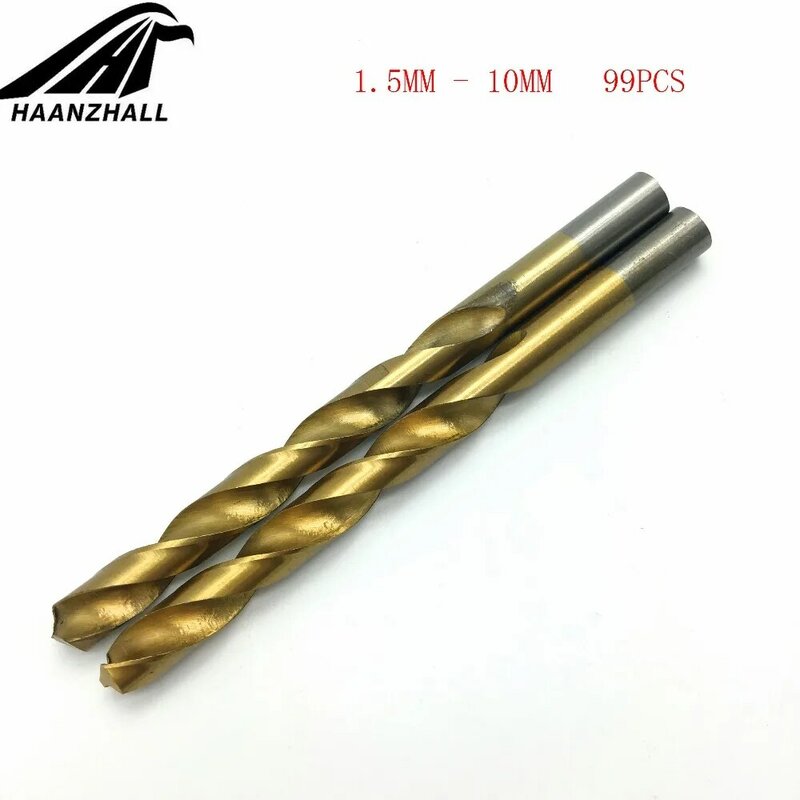 99pcs/Set Titanium Coated HSS High Speed Steel Drill Bit Set Tool 1.5mm - 10mm