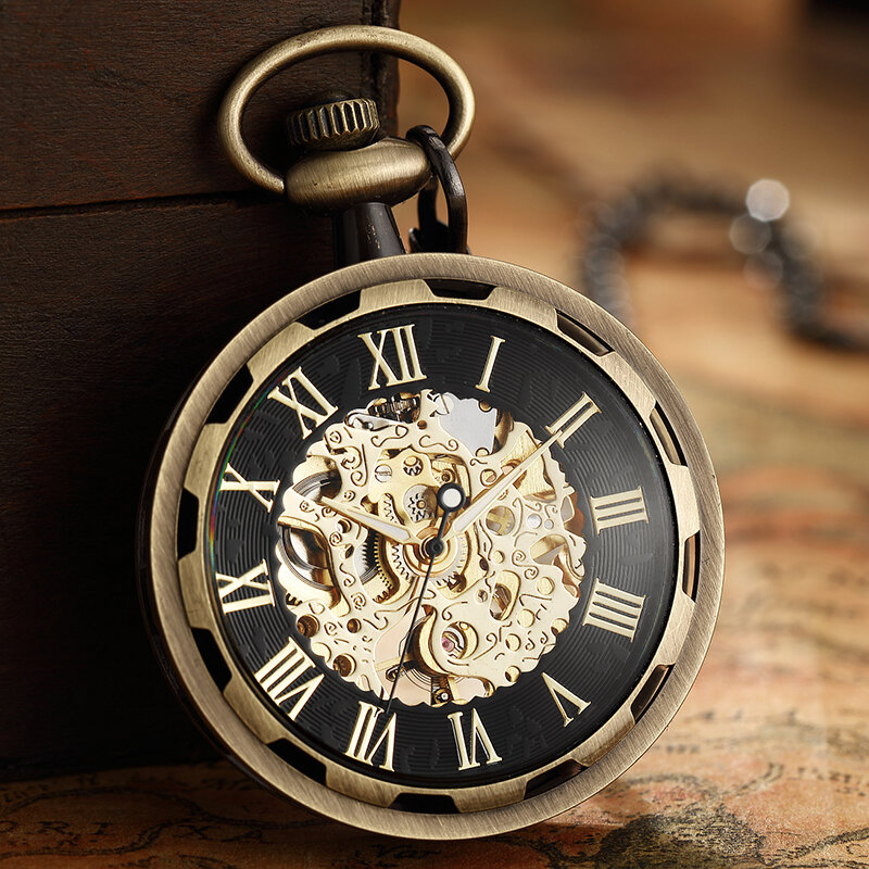 Luxury Antique Skeleton นาฬิกาผู้ชาย Steampunk Fob นาฬิกานาฬิกาจี้ Hand-Winding Relogio De Bolso