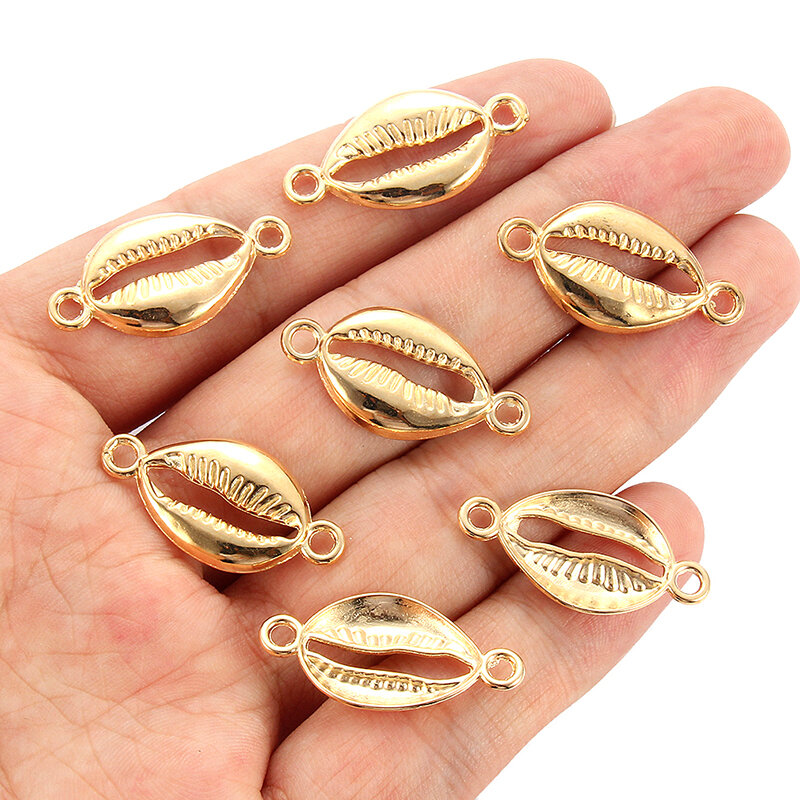 10pcs Bohemian Gold Cowrie Conch Shell Connectors Charms Spacer Beads Making DIY Handmade Finding Jewelry